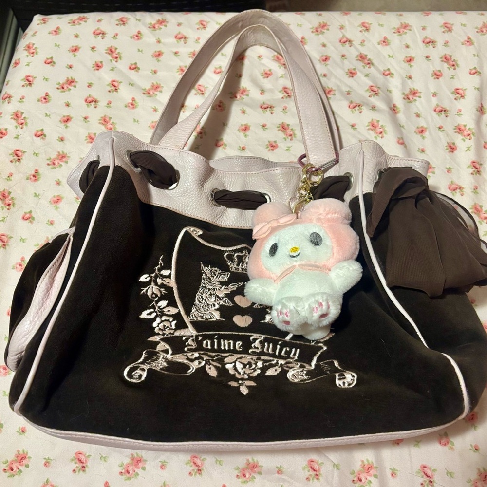 Juicy Couture Brown and Pink Tote Bag with Leather Straps